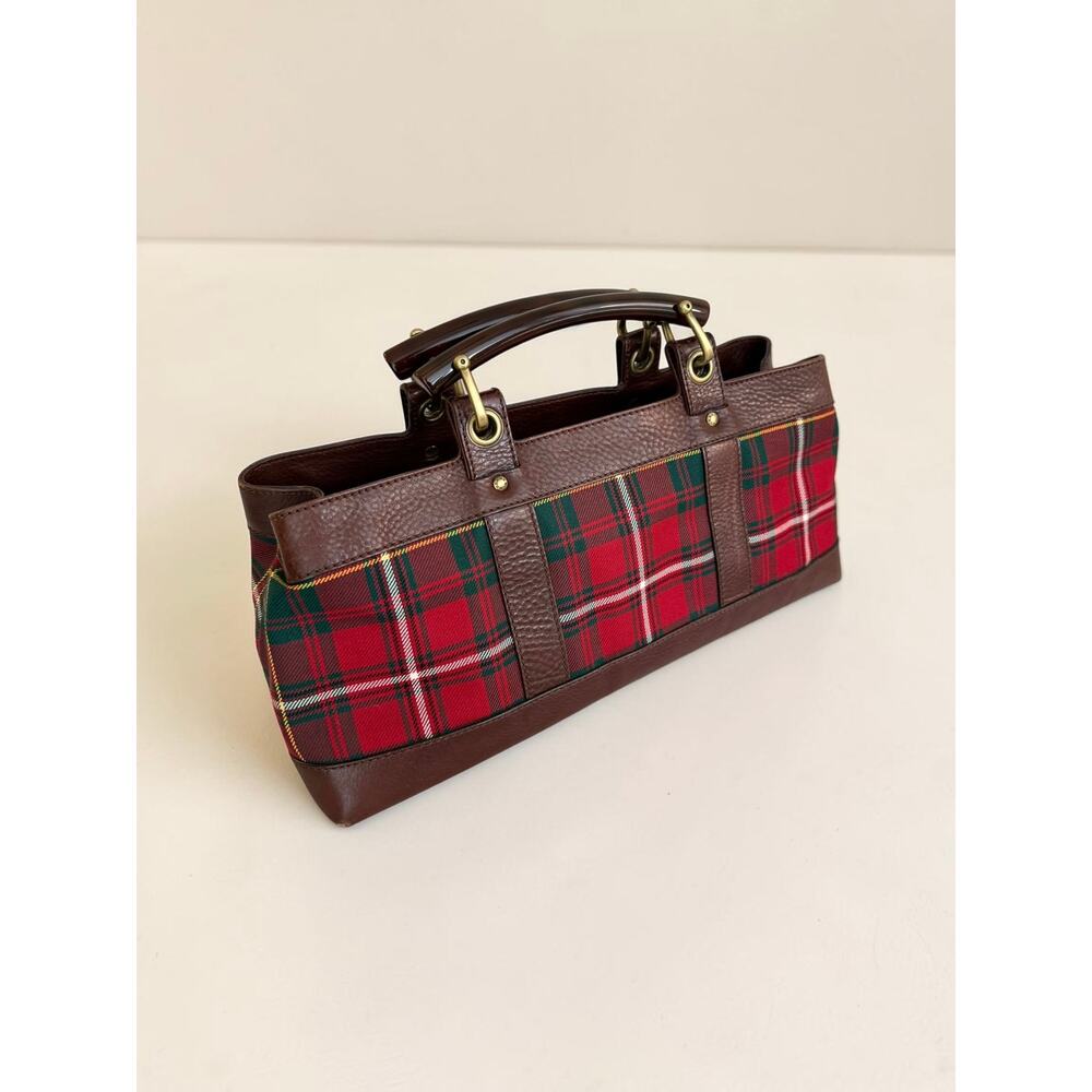 Red Burberry East West Picnic Check Bag Lucite Horn Handles - Picture 4 of 16